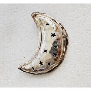 Signed Mexico TC-205 Moon Crescent 925 Sterling Silver Brooch 2.5" 23.06g